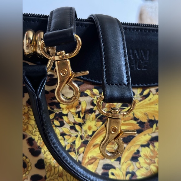 *RARE VINTAGE GIANNI VERSACE* 2-Way Canvas & Leather Baroque Gold LUXURY Handbag - Picture 14 of 16